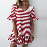 Women V Neck Short Vestido Ruffle